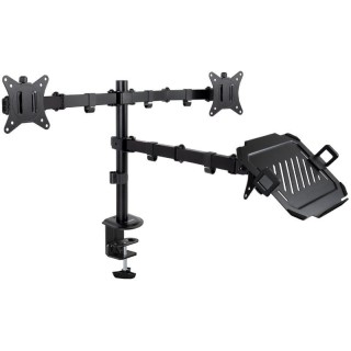 Soporte de Mesa para 2 Monitores y 1 Portátil TooQ DB1202TN-B/ Giratorio/ Inclinable/ hasta 9kg