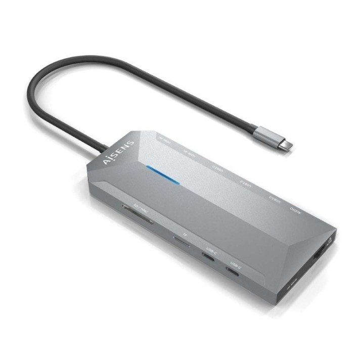 Docking usb tipo-c aisens asuc-12p005-gr/ 2xhdmi 4k/ 3xusb/ 2xusb tipo-c/ 1xrj45/ 1xaudio/ 1xlector tarjetas/ 1x jack/ 1xusb