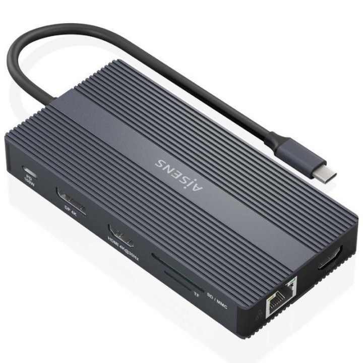 Docking usb tipo-c aisens asuc-12p017-gr/ 2xhdmi 4k/ 4xusb/ 1xusb tipo-c/ 1xrj45/ 1xdisplayport/ 1xlector tarjetas/ 1xusb