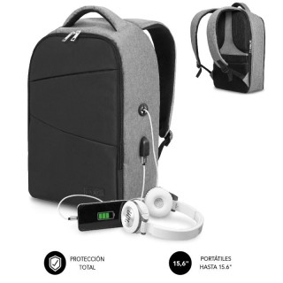 Mochila Subblim Secure V2 AP para Portátiles hasta 15.6'/ Puerto USB/ Antirrobo/ Repelente al agua/ Cinta para Trolley/ Gris