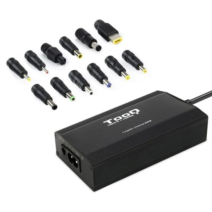 Cargador de Portátil TooQ TQLC-100BS01M/ 1xUSB/ 100W/ Manual/ 12 Conectores/ Voltaje 12-24V