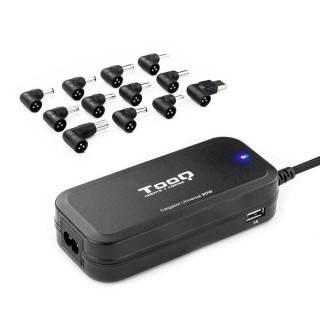 Cargador de Portátil TooQ TQLC-90BS02AT/ 90W/ 2xUSB/ Automático/ 12 Conectores/ Voltaje 12-20V