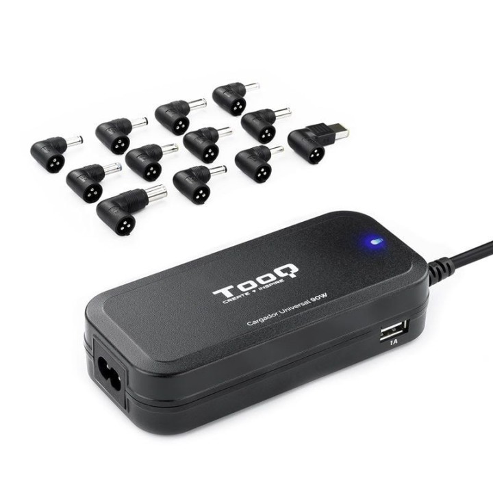 Cargador de Portátil TooQ TQLC-90BS02AT/ 90W/ 2xUSB/ Automático/ 12 Conectores/ Voltaje 12-20V