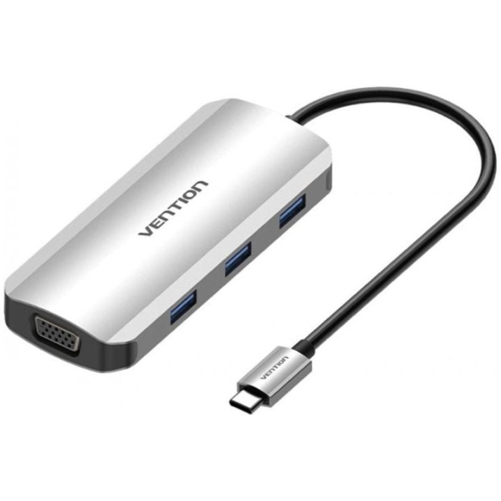 Docking usb tipo-c vention toihb/ 1xhdmi 4k/ 1xvga/ 3xusb/ 1xusb tipo-c pd/ gris