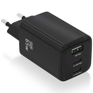 Cargador de Pared GaN Aisens ASCH-65W3P042-BK/ 2xUSB Tipo-C/ 1xUSB/ 65W