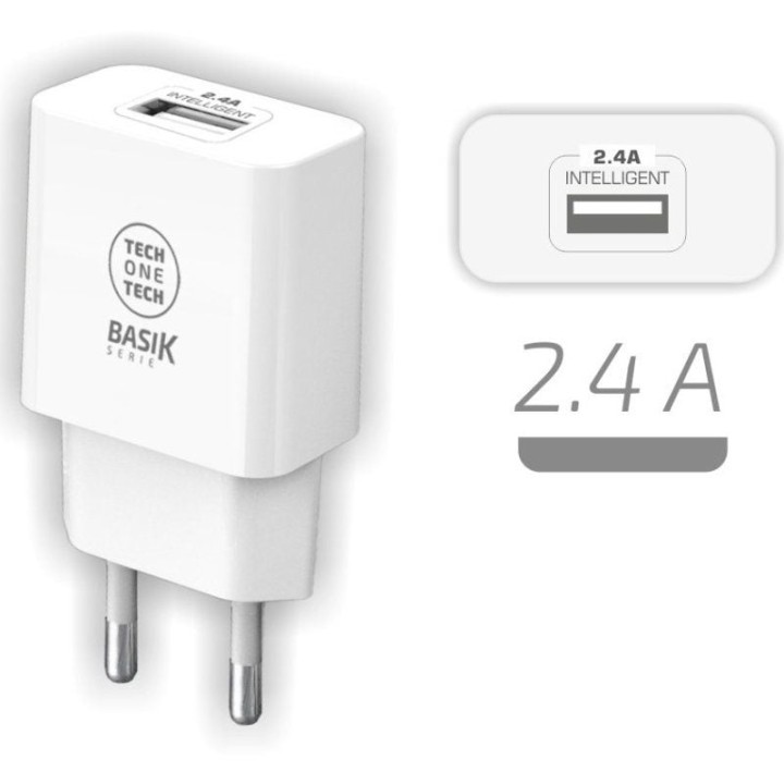 Cargador de Pared Tech One Tech TEC2904/ 1xUSB Tipo-C/ 1xUSB/ 12W/ Blanco