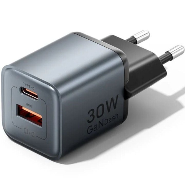 Cargador de pared gan vention fewh0-eu/ 1xusb tipo-c/ 1xusb/ 30w