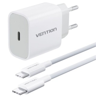 Cargador de pared gan vention g12w0-eu/ 1xusb tipo-c + cable usb tipo-c/ 1xusb/ 20w