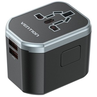 Cargador de pared universal para viaje vention fjcb0/ toma de corriente universal/ 1xusb tipo-c/ 2xusb/ 20w