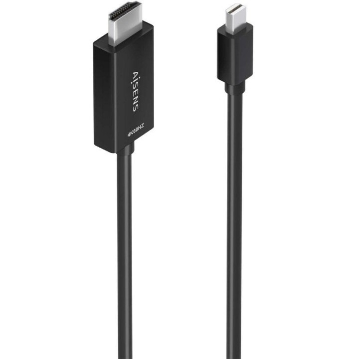 Cable Conversor Aisens A125-0888/ Mini DisplayPort Macho - HDMI 4K Macho/ 2m/ Negro