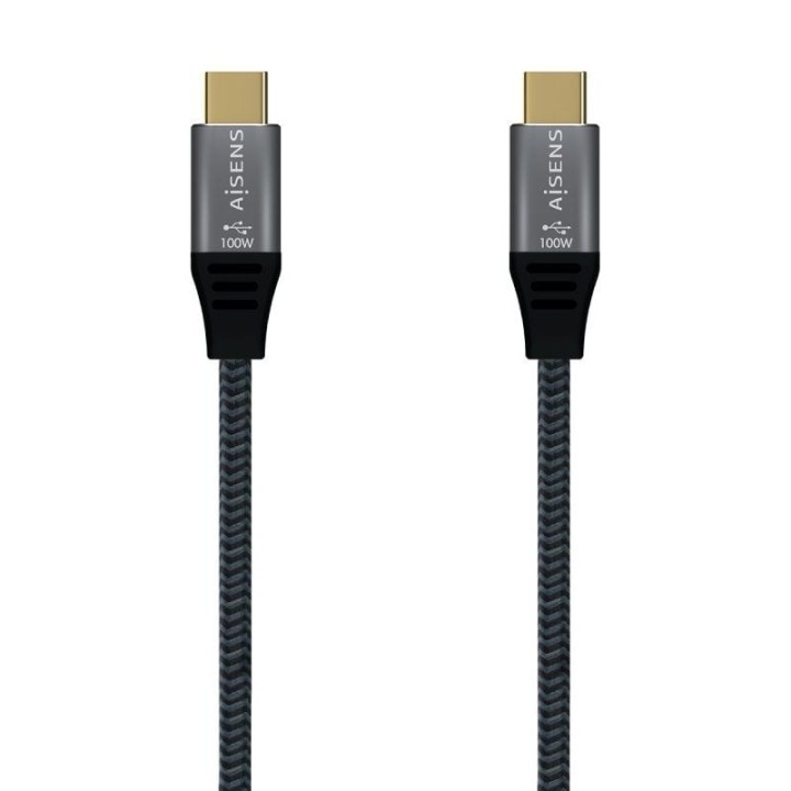 Cable USB 3.2 Tipo-C Aisens A107-0634 20GBPS 5A 100W/ USB Tipo-C Macho - USB Tipo-C Macho/ Hasta 100W/ 20Gbps/ 2m/ Gris