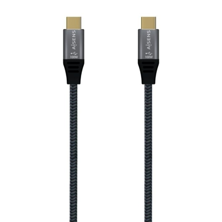 Cable USB 3.2 Tipo-C Aisens A107-0670 20GBPS 100W/ USB Tipo-C Macho - USB Tipo-C Macho/ Hasta 100W/ 20Gbps/ 60cm/ Gris