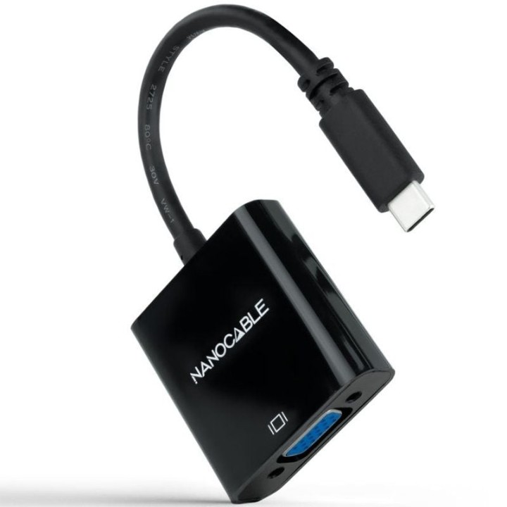 Cable Conversor Nanocable 10.16.4101-BK/ USB Tipo-C Macho - VGA Hembra/ 10cm/ Negro