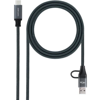 Cable USB 3.2 Tipo-C Nanocable 10.01.4111-COMB/ USB Tipo-C Macho + USB Macho - USB Tipo-C Macho/ Hasta 100W/ 20Gbps/ 1m/ Gris y 