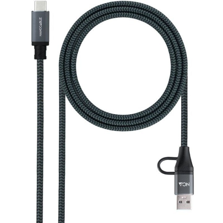 Cable USB 3.2 Tipo-C Nanocable 10.01.4111-L150-COMB/ USB Tipo-C Macho + USB Macho - USB Tipo-C Macho/ Hasta 100W/ 20Gbps/ 1.5m/ 