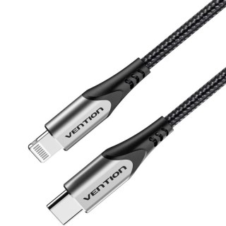Cable usb 2.0 tipo-c lightning vention tachh/ usb tipo-c macho - lightning macho/ 480mbps/ 2m/ gris y negro