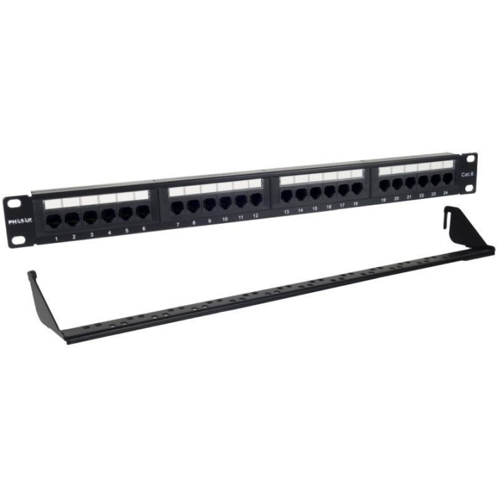Patch Panel Phasak PU 2424/ 24 Puertos/ Cat.6/ Altura 1U/ Gestión de Cables