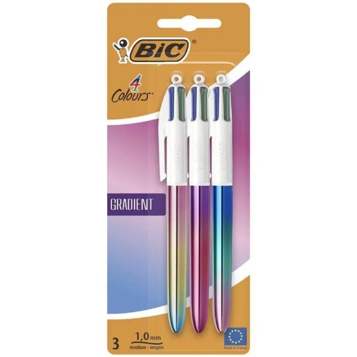 Caja de bolígrafos de tinta de aceite retráctil bic 4 colours gradient 511030/ 3 unidades/ 4 colores de tinta/ cuerpo color