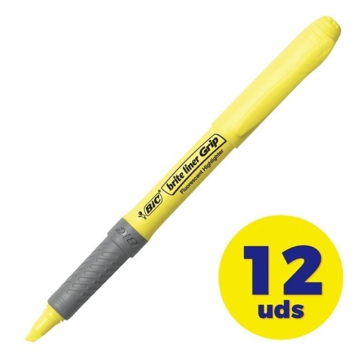 Caja de marcadores fluorescentes bic brite liner grip/ 12 unidades/ amarillos