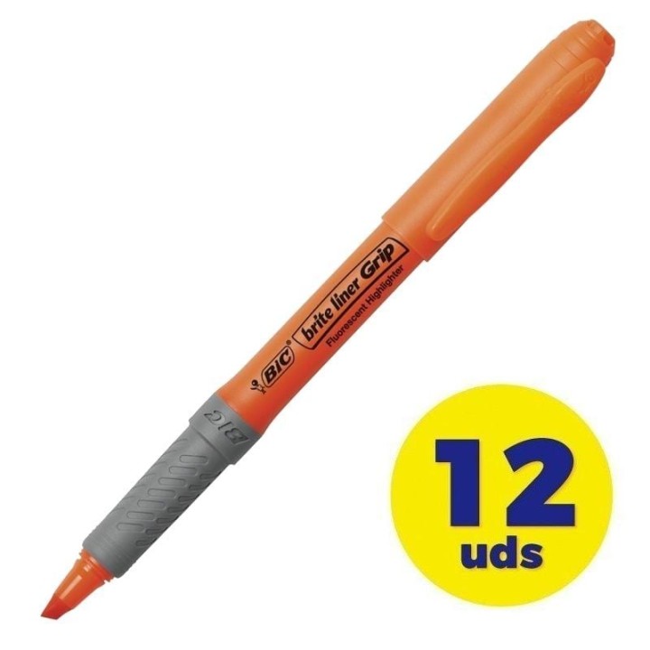 Caja de marcadores fluorescentes bic brite liner grip/ 12 unidades/ naranjas