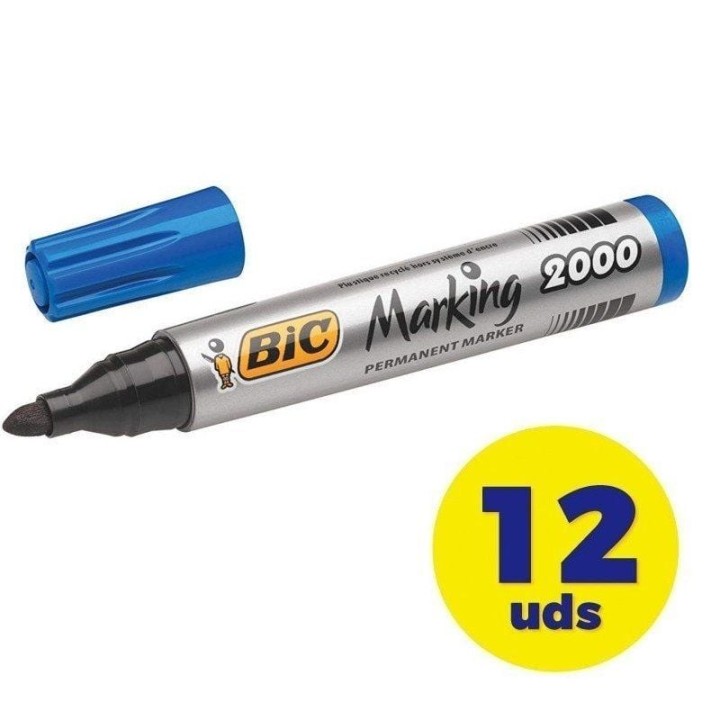 Caja de rotuladores de punta fibra acrílica permanente bic marking 2000/ 4.9mm/ 12 unidades/ azules