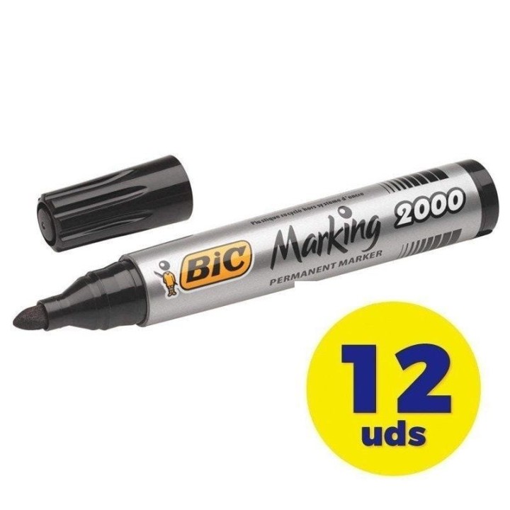 Caja de rotuladores punta fibra acrílica permanente bic marking 2000/ 4.9mm/ 12 unidades/ negros