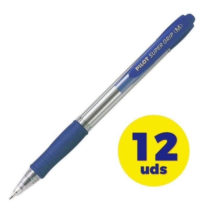 Caja de bolígrafos de tinta de aceite retráctil pilot super grip m/ 12 unidades/ azules