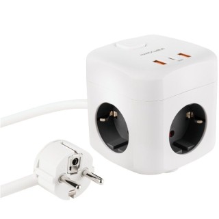 Regleta Nanocable 10.37.0011/ 3 Tomas de corriente/ 2 USB - 1 USB Tipo-C/ Cable 1.4m/ Blanca