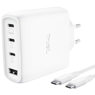 Cargador de Pared GaN Trust Maxo 65W 26068/ 3xUSB Tipo-C/ 1xUSB/ Incluye Cable USB Tipo-C/ 65W