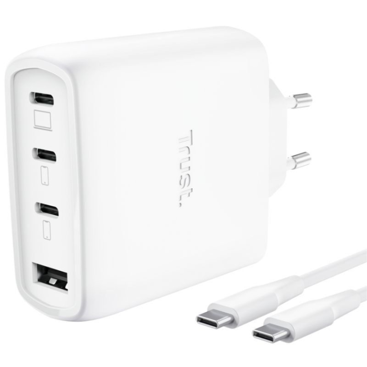 Cargador de Pared GaN Trust Maxo 65W 26068/ 3xUSB Tipo-C/ 1xUSB/ Incluye Cable USB Tipo-C/ 65W