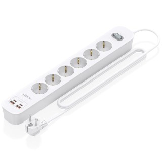 Regleta con Interruptor Aisens ASPS-2A2C16-W/ 6 Tomas de Corriente/ 2 USB - 2 USB Tipo-C/ Cable 1.4m/ Blanco
