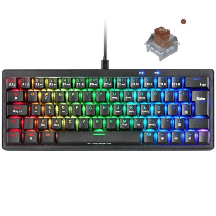 Teclado gaming mecánico mars gaming mkminipro/ switch marrón/ negro