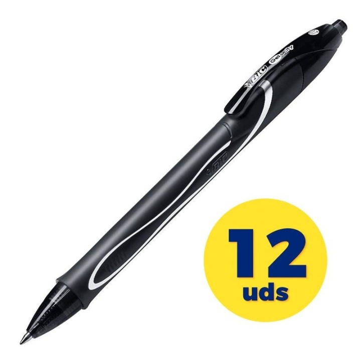 Caja de bolígrafos de tinta de gel retráctil bic gelocity quick dry 949873/ 12 unidades/ negros
