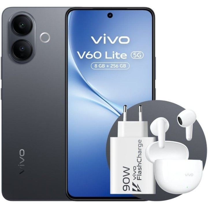 Smartphone vivo v60 lite 8gb/ 256gb/ 6.77'/ 5g/ negro/ incluye cargador 90w y buds