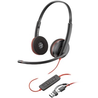 Auriculares Poly Blackwire 3220 + Adaptador USB-C/A/ con Micrófono/ USB Tipo-C/ Negro