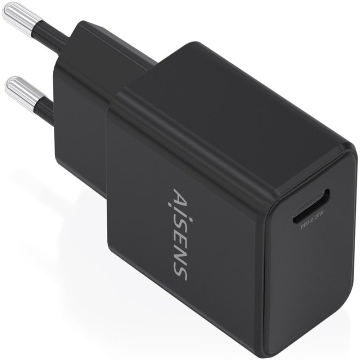 Cargador de Pared GaN Aisens A110-1024/ 1xUSB Tipo-C/ 20W/ Negro