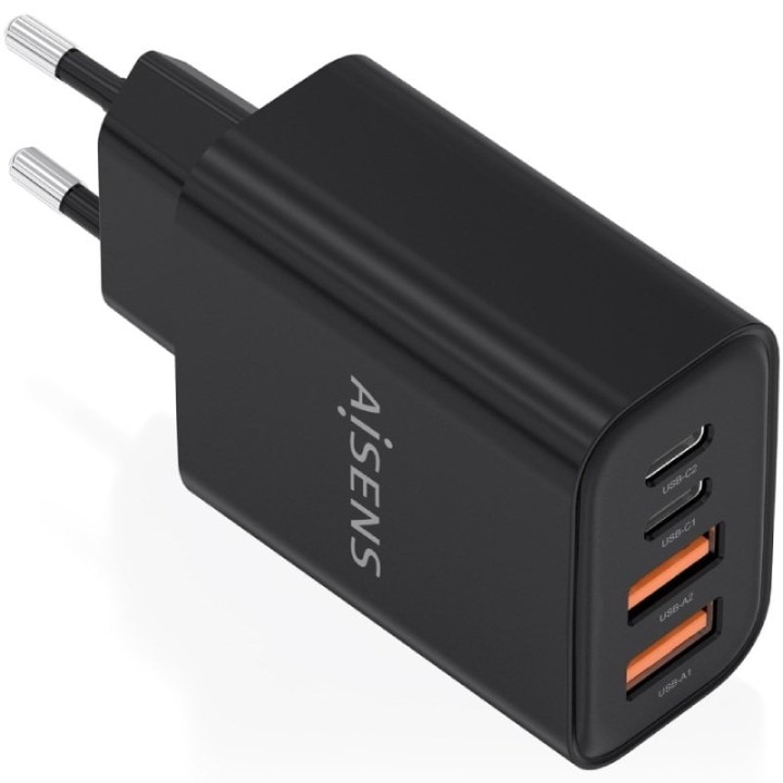 Cargador de Pared GaN Aisens A110-1028/ 2xUSB Tipo-C/ 2xUSB/ 32W/ Negro