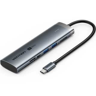Docking USB Tipo-C Vention TPSHB/ 1xHDMI 4K/ 2xUSB/ 1xUSB Tipo-C/ 1xUSB Tipo-C PD/ 1xLector Tarjetas/ Gris