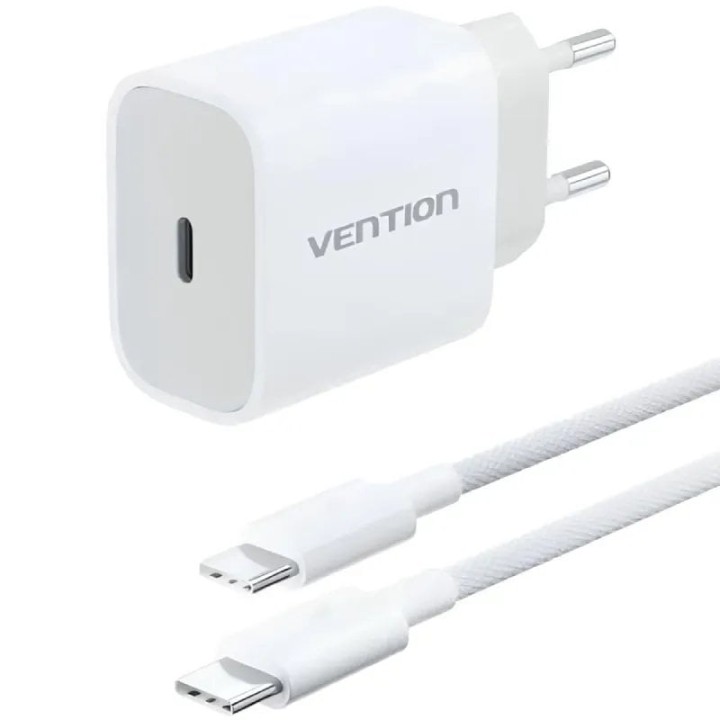 Cargador de Pared Vention G16W0-EU/ 1xUSB Tipo-C + Cable USB Tipo-C/ 20W