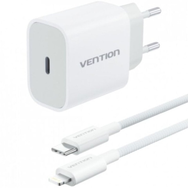 Cargador de Pared Vention G17W0-EU/ 1xUSB Tipo-C + Cable Lightning/ 20W