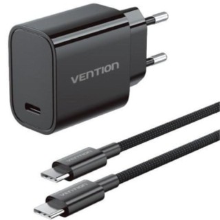 Cargador de Pared GaN Vention G18B0-EU/ 1xUSB Tipo-C + Cable USB Tipo-C/ 30W