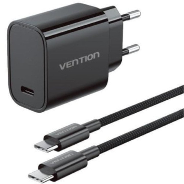 Cargador de Pared GaN Vention G18B0-EU/ 1xUSB Tipo-C + Cable USB Tipo-C/ 30W