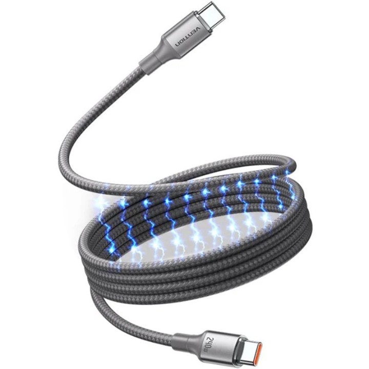 Cable Magnético USB 2.0 Tipo-C 5A Vention TSAJG/ USB Tipo-C Macho - USB Tipo-C Macho/ Hasta 240W/ 480Mbps/ 1.5m/ Titanio