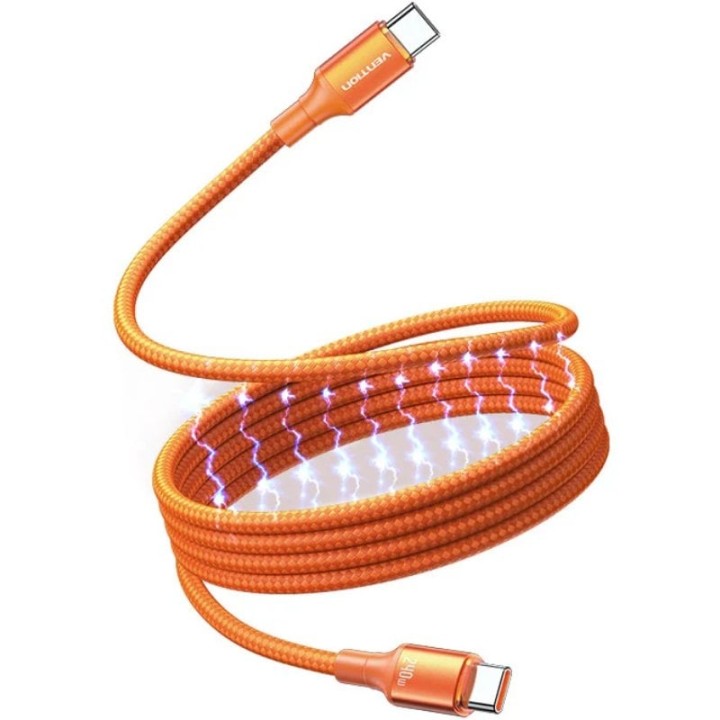 Cable Magnético USB 2.0 Tipo-C 5A Vention TSAOG/ USB Tipo-C Macho - USB Tipo-C Macho/ Hasta 240W/ 480Mbps/ 1.5m/ Naranja