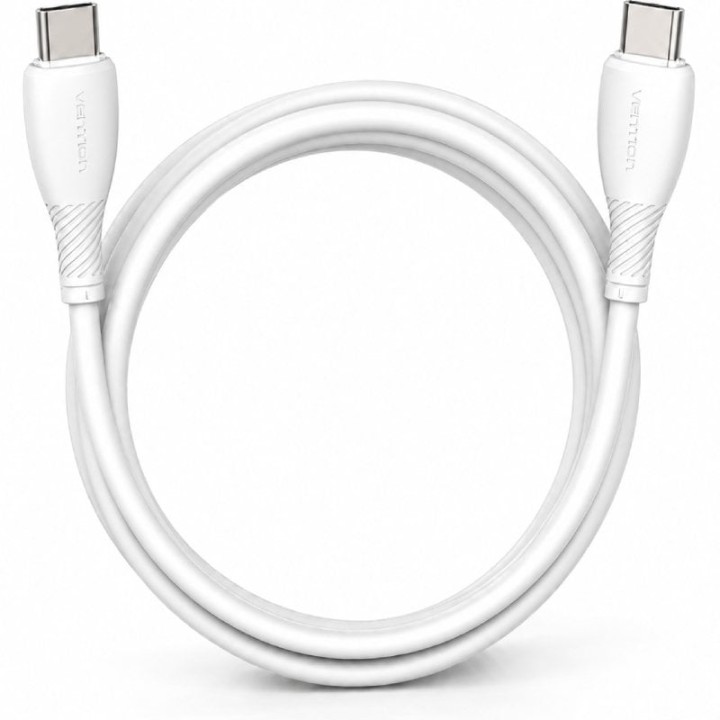 Cable USB 2.0 Tipo-C Vention TRVWH/ USB Tipo-C Macho - USB Tipo-C Macho/ Hasta 60W/ 480Mbps/ 2m/ Blanco