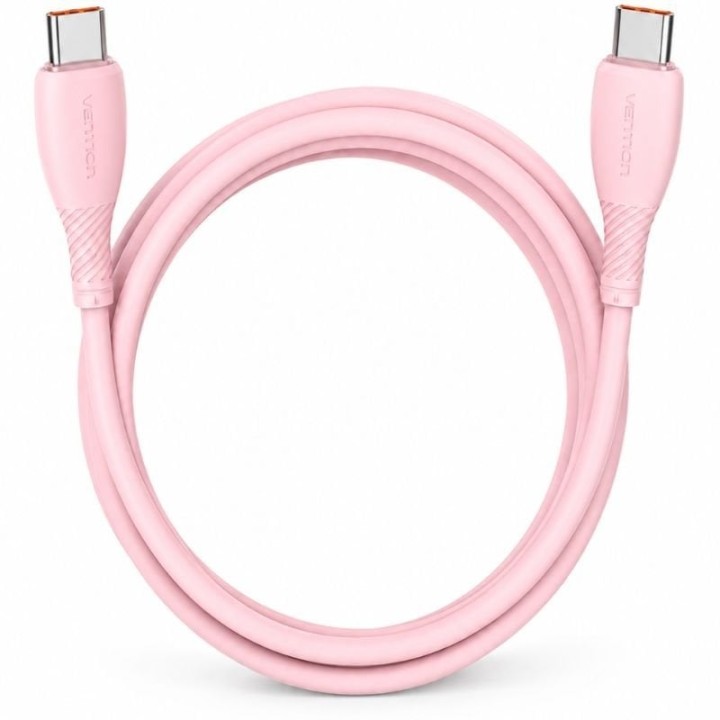 Cable USB 2.0 Tipo-C Vention TRWPH/ USB Tipo-C Macho - USB Tipo-C Macho/ Hasta 100W/ 480Mbps/ 2m/ Rosa
