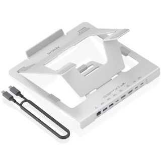 Soporte de Sobremesa - Docking USB Tipo-C Aisens ASUC-7P046-GR/ 2xUSB/ 1xUSB Tipo-C/ 2xHDMI/ 1xRJ45/ 1xUSB Tipo-C PD/ Gris