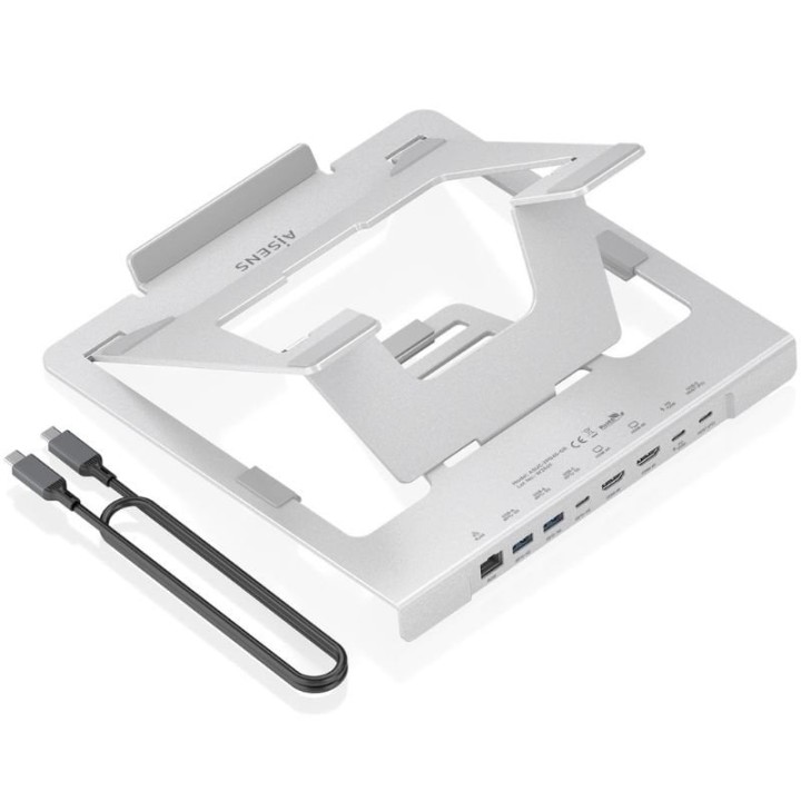 Soporte de Sobremesa - Docking USB Tipo-C Aisens ASUC-7P046-GR/ 2xUSB/ 1xUSB Tipo-C/ 2xHDMI/ 1xRJ45/ 1xUSB Tipo-C PD/ Gris