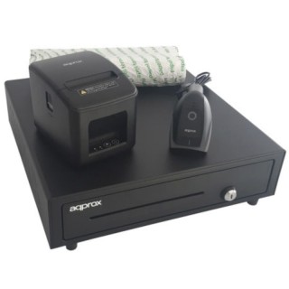 Pack Approx appPOSPACK4180LAN-2D Cajón Portamonedas/ Impresora Térmica/ Lector de Códigos y Rollos Térmicos