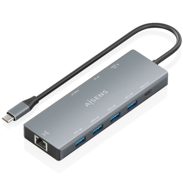 Docking USB Tipo-C Aisens ASUC-9P051-GR/ 1xDisplayPort/ 1xHDMI 4K/ 4xUSB/ 1xUSB Tipo-C/ 1xRJ45/ 1xUSB Tipo-C PD/ Gris